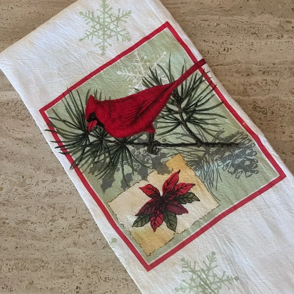 Vintage Red Cardinal Winter Tea Towel - Picture 3 of 7